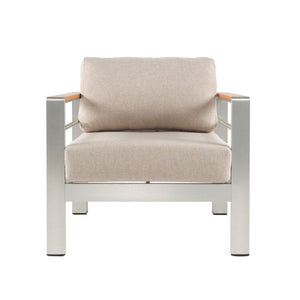 Cora Outdoor Aluminum Club Chair - Silver / Beige