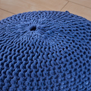 Knitted Cotton Round Pouf Ottoman with Soft Textured Cover - Dark Gray, Yellow, Blue