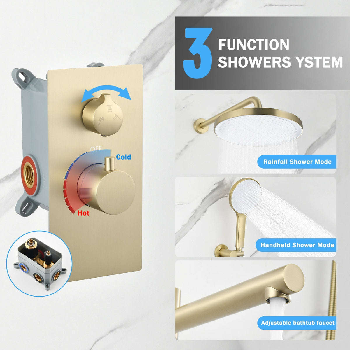10" Shower System Set With Control Valve And Overhead Shower
