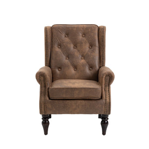 Modern Coffee Wood Frame Armchair with Microsuede Upholstery
