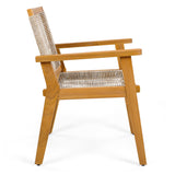 Outdoor Dining Chairs Set of 2 with Teak Finish Wood Frame and Brown Rope