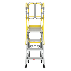 Heavy Duty Aluminum Rolling Platform Ladder with Steps, 375lbs Capacity