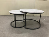 Nesting Coffee Table Set of 2, 27.6inch Round Wood Marble Pattern Top with Sturdy Metal Frame
