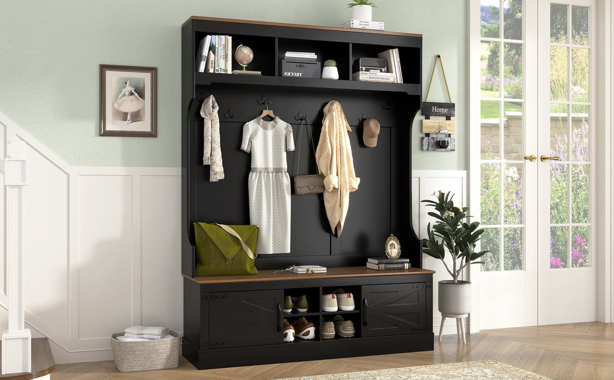 Vibe Haus 71''H Farmhouse Hall Tree with Bench and Shoe Storage