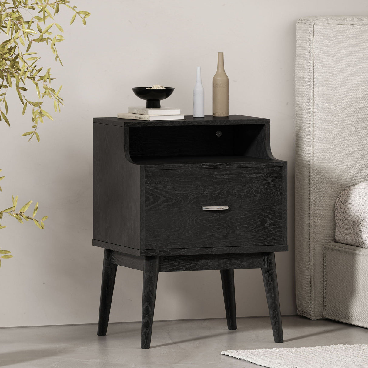 Starla Wooden Nightstand - Black