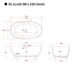 55'' Freestanding Bathtub Resin Stone Soaking Bathtub