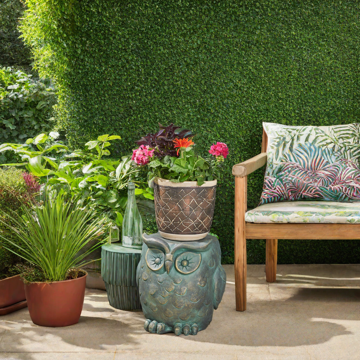 Owl Garden Stool with Distressed Gold Patina Finish