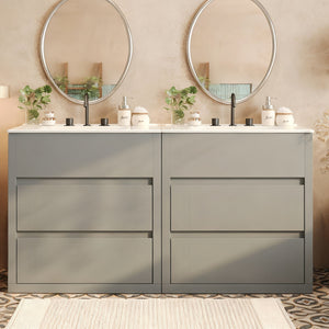 Double Sinks Bathroom Vanity Set With 2 Ceramic Basins