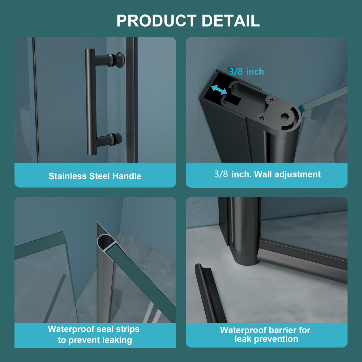 Fold Frameless Shower Door With Tempered Glass