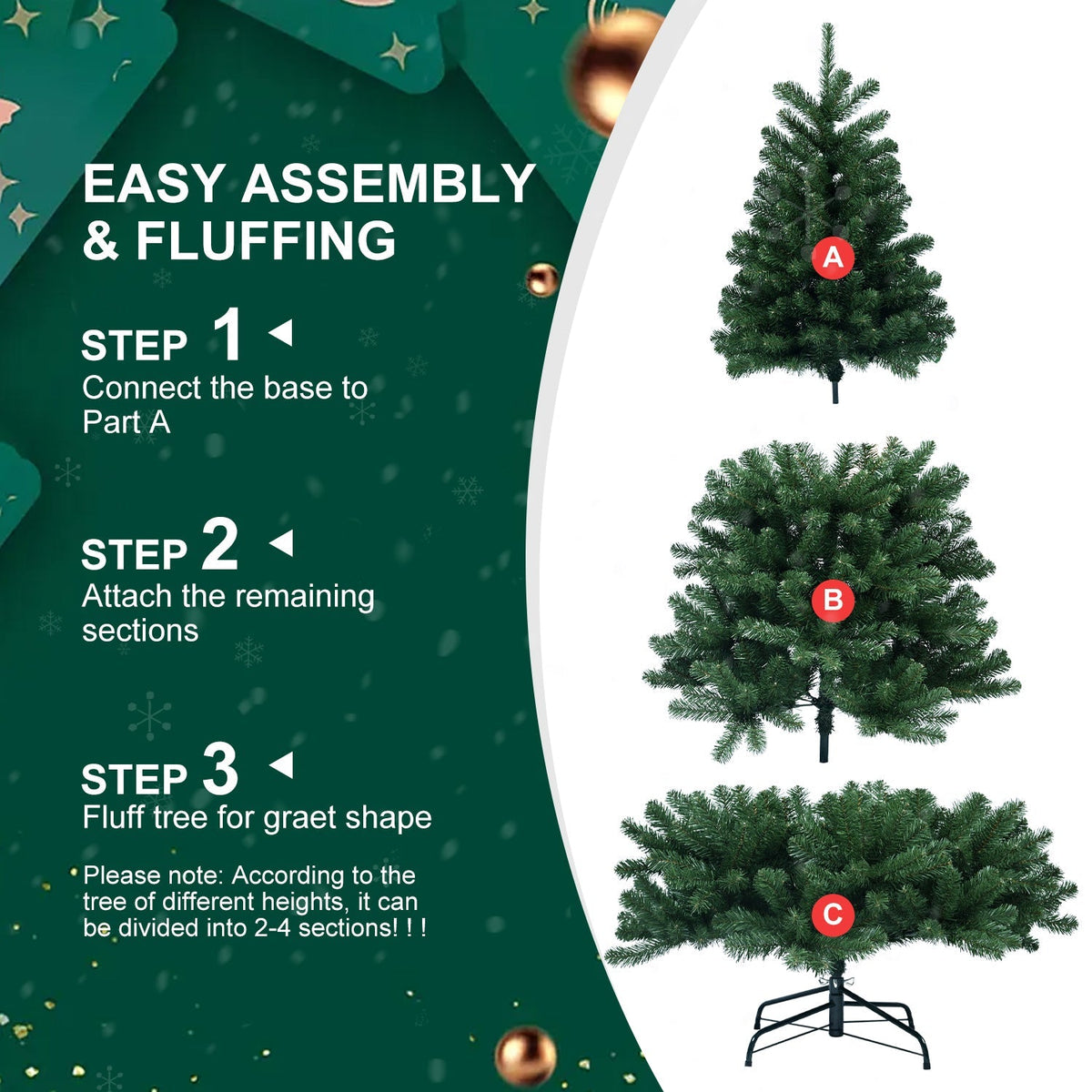 8ft Christmas Tree with Memory Wire - Hinged Artificial Holiday Tree