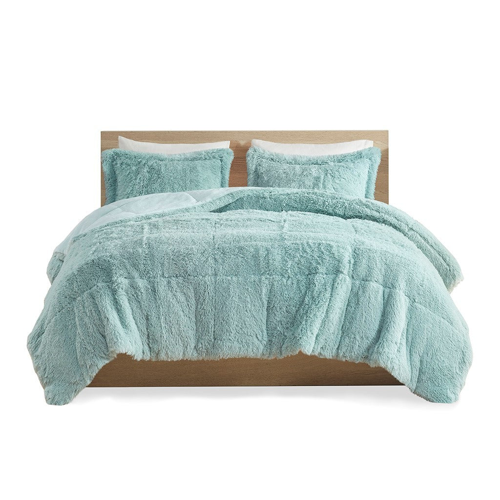 Twin/Twin XL Shaggy Long Fur Comforter Mini Set with Plush Reverse - Gray