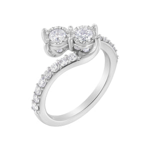 10K White Gold Two-Stone Miracle-Set Diamond Bypass Ring (1 Cttw, H-I Color, I1-I2 Clarity) - Size 6
