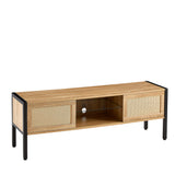 Natural Rattan TV Cabinet with Color Light Strip, 54.33 Inches