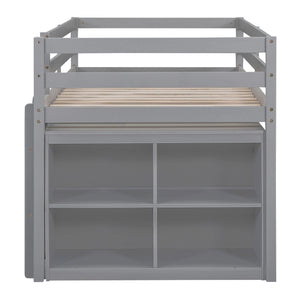 Loft Bed With Retractable Writing Desk And 4 Drawers, With Lateral Portable Desk And Shelves