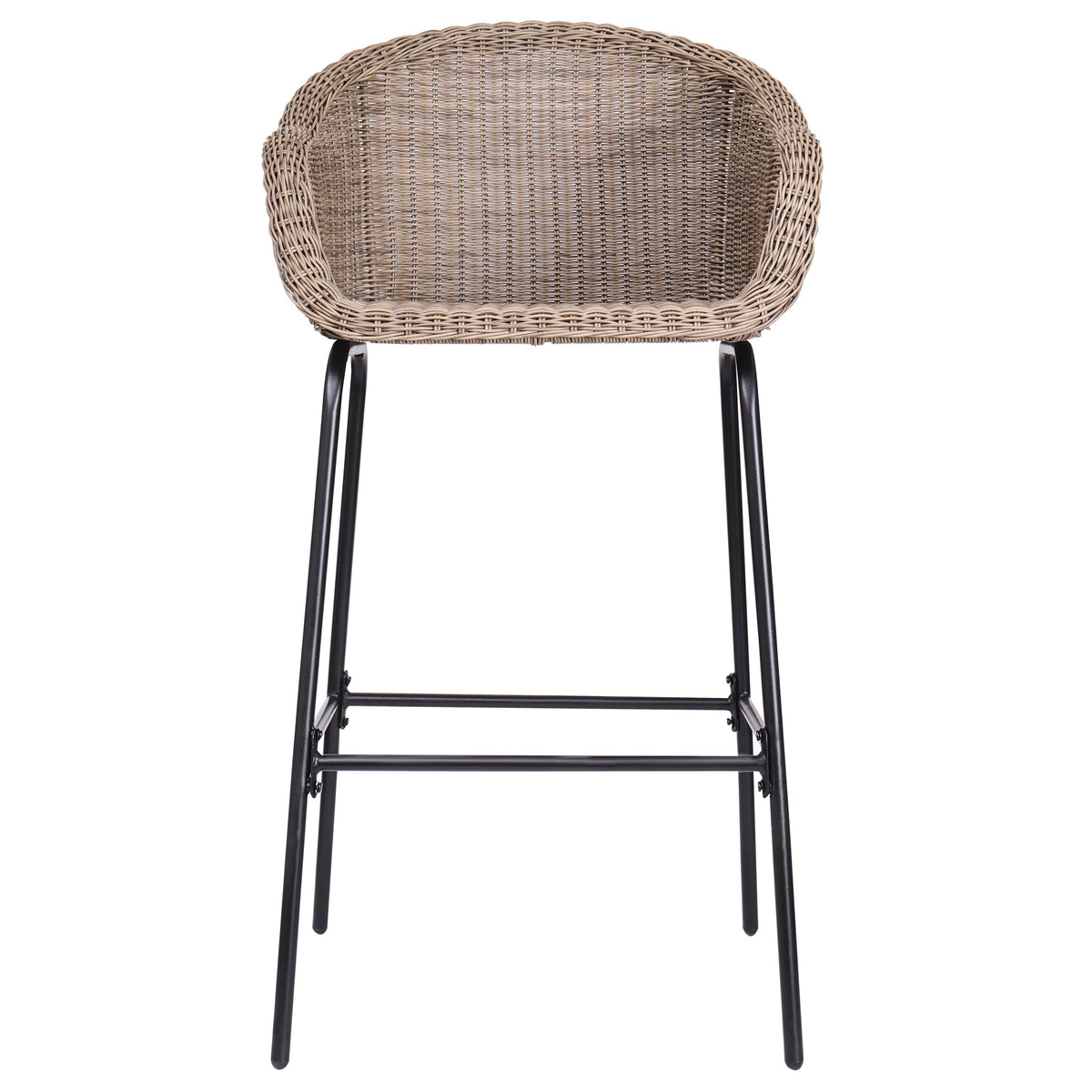 Light Brown Outdoor Metal Wicker Barstool Set of 2 with Iron Frames
