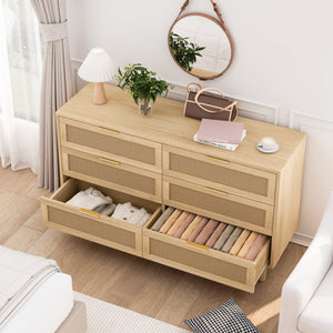 51.18' 6-Drawer Rattan Storage Cabinet Natural