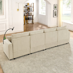 Modern U-Shaped Couch with Storage and Ottomans