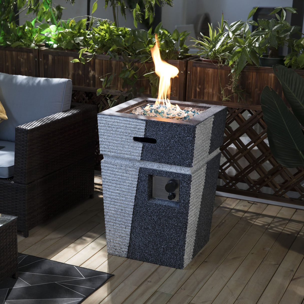 20" Propane Gas Fire Pit Table, 50000 BTU Square Concrete Fire Pit