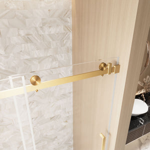 Frameless Single Sliding Shower Door With Handle And Square Tube Track