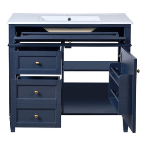 Bathroom Vanity With Mirror Cabinet, Single Sink With 2 Soft Closing Doors And 4 Drawers