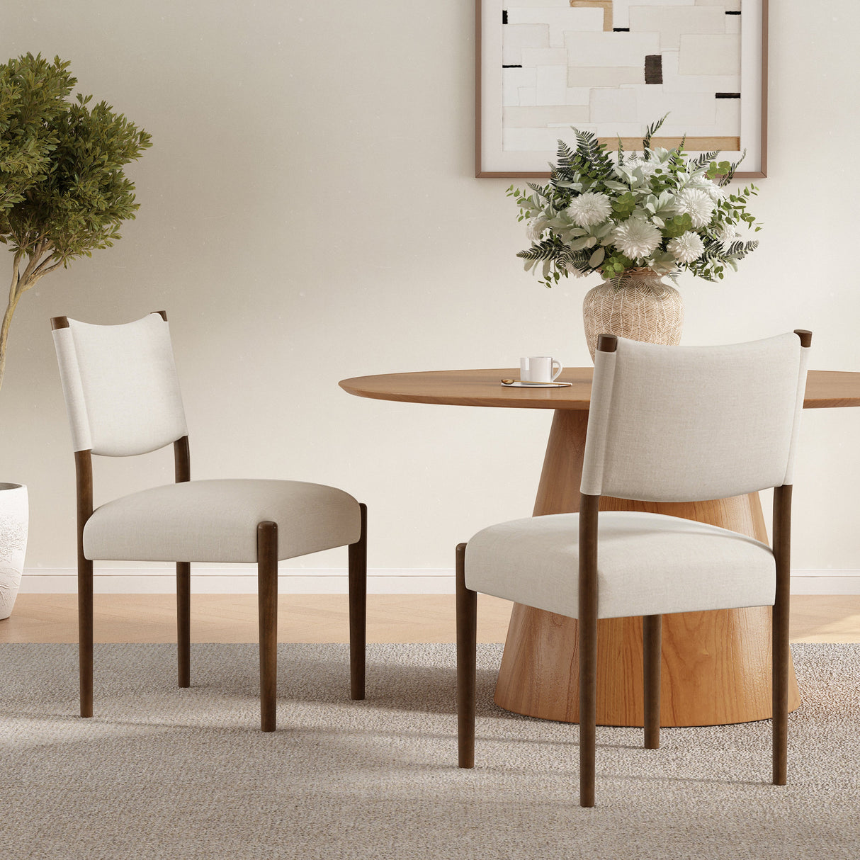 Modern Dining Chair with Thick Seat Cushion and Solid Wood Legs, Set of 2