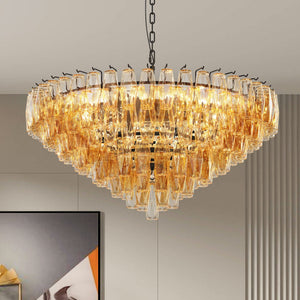 Modern Round 14-Light Black Chandelier with Smoke Glass Tubes