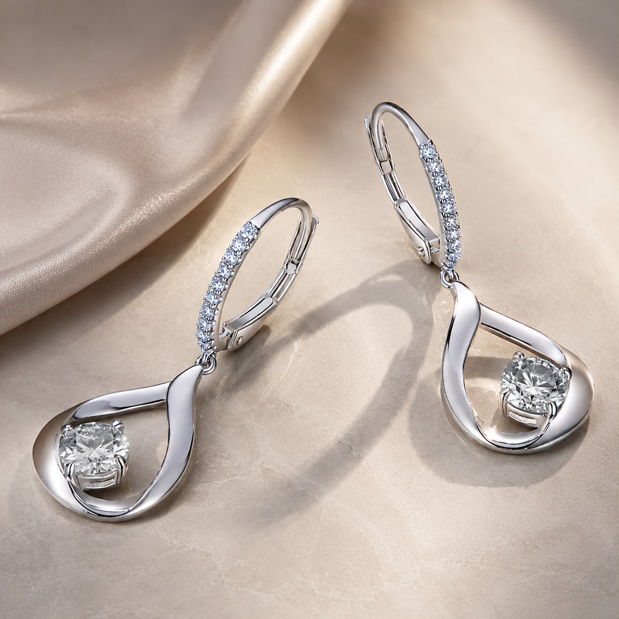 925 Sterling Silver Moissanite 0.5ct Earrings with Pavé Setting, Size 30*11mm for Women