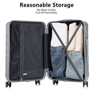 3-Piece ABS Spinner Wheel Luggage Set with Combination Lock - Silver