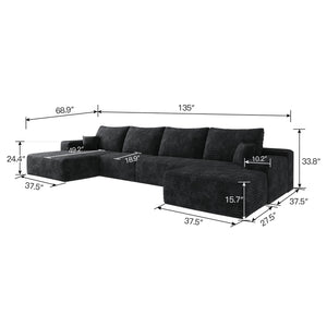 135" Cloud Sectional Sofa with 1 Ottoman
