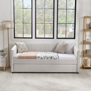 Upholstered Daybed With Trundle With Vertical Stripes
