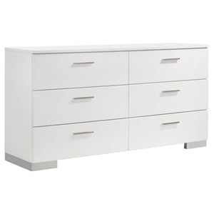 Escalon - 4 Piece Bedroom Set With Paneled Headboard Accents Upholstered - Glossy White