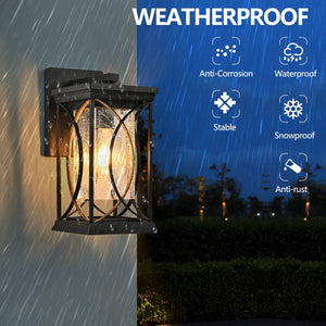 14'(H) Black Outdoor Wall Lantern with Crackled Glass