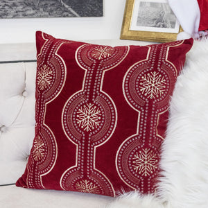 Red Holiday Embroidered Velvet Throw Pillow with Insert 20x20 Set of 2