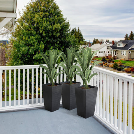 Outsunny set of 3 tall planters with drainage hole, outdoor flower pots, indoor planters for porch, front door, entryway, patio and deck
