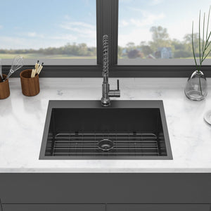 Drop In Kitchen Sink with Nano Technique Gunmetal Finish - Black