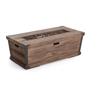 Outdoor Patio Rectangle Gas Burning Fire Pit 50, 000 Btu, Wood Pattern - Brown