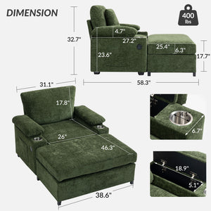 Fabric Sofa Bed With Cupholders And USB Charging Ports Chair For Living Room