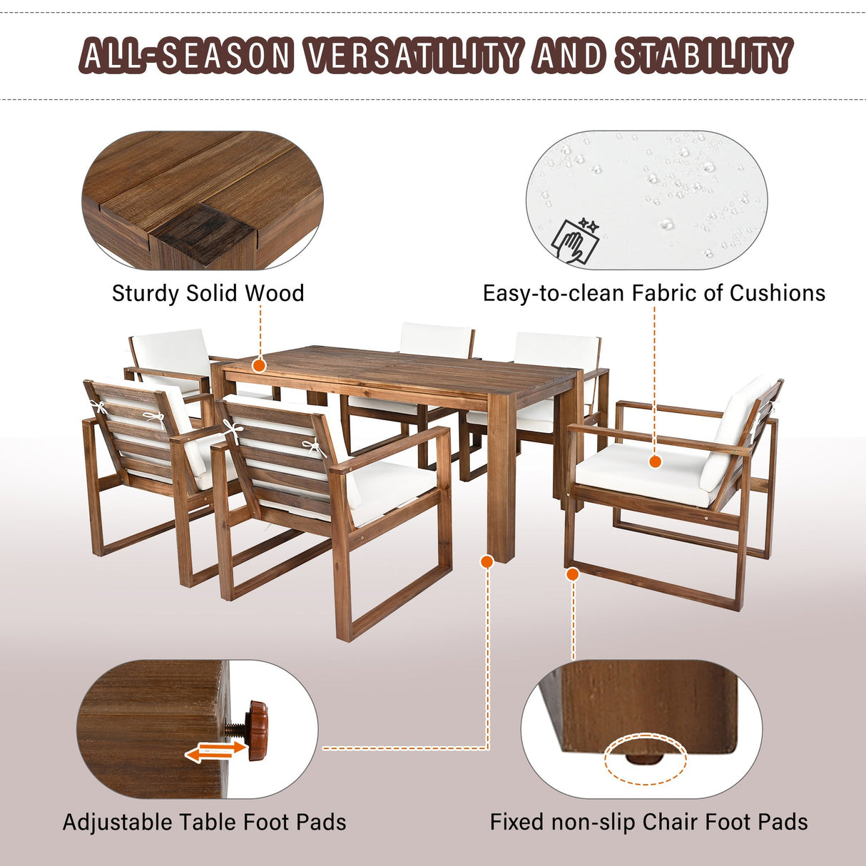 TREXM Patio Table and Chairs Set, 7-Piece Outdoor Dining Set for 6