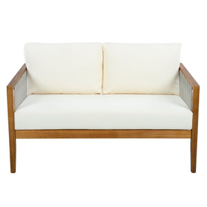 Outdoor 4-Piece Sofa Set, Acacia Wood Frame with Rope Detail, Water-Repellent
