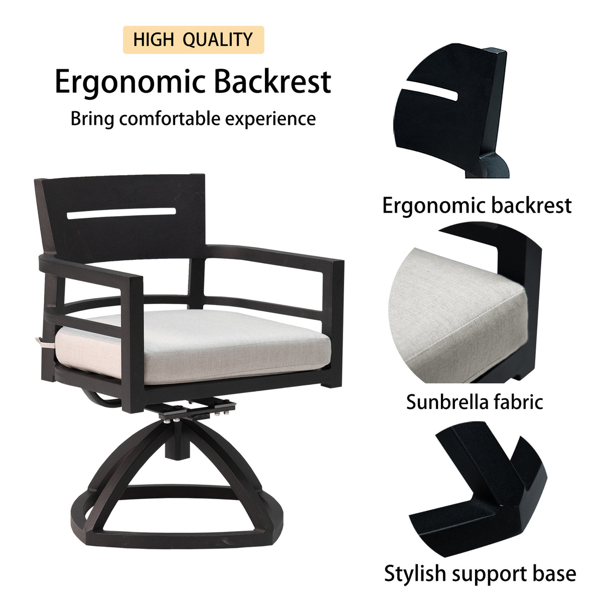 7-piece outdoor patio aluminum furniture, modern dining set, ember black