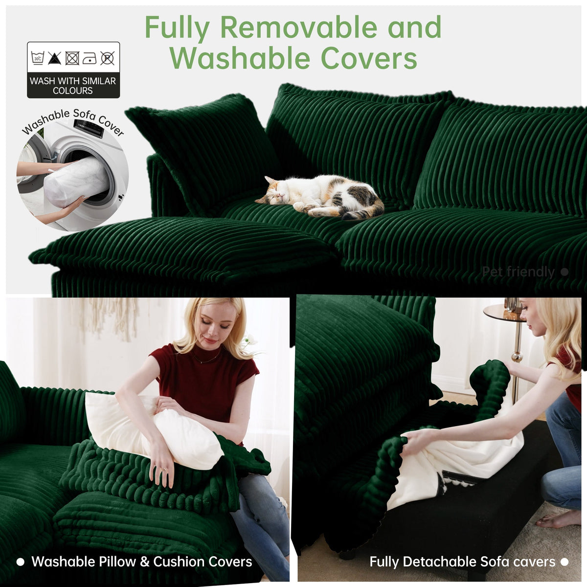 Slipcovered 2 Seater Sofa with 2 Ottomans