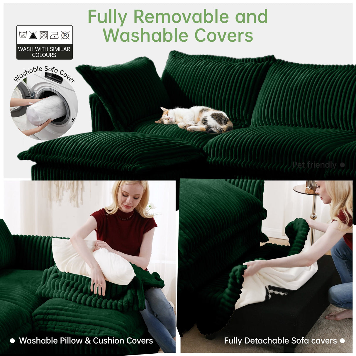 Slipcovered Sectional 2 Seater Sofa Couch with Convertible Ottoman