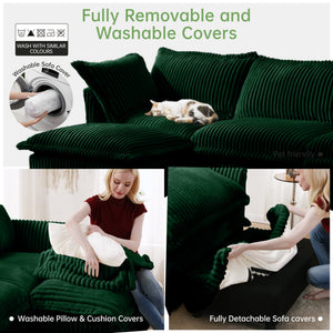 Living Room Sofa Slipcovered Sofa with 3 Ottomans