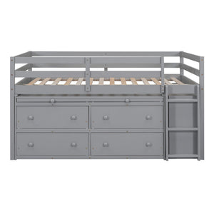 Loft Bed With Retractable Writing Desk And 4 Drawers, With Lateral Portable Desk And Shelves