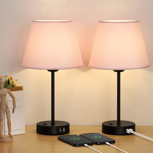 Bedside Table Lamps Set of 2 with USB Ports for Bedroom Nightstand Lighting