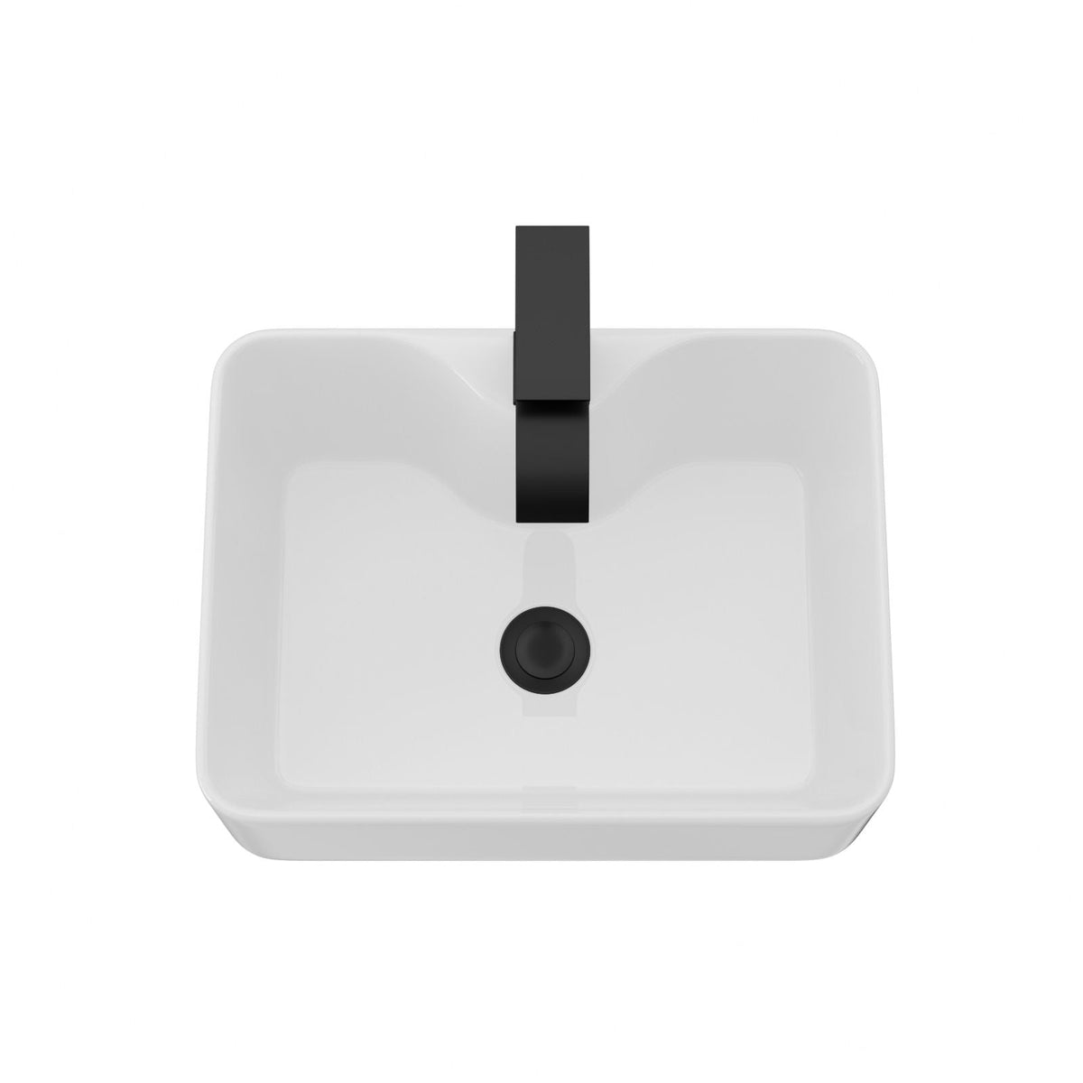 Rectangular Vessel Sink With Faucet & Drain - White / Black
