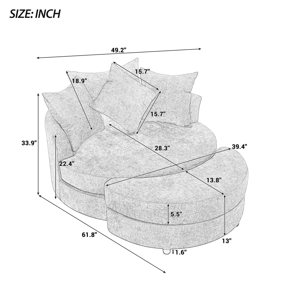 360° Swivel Accent Barrel Chair With Storage Ottoman & 4 Pillows, Modern Leisure Chair Round Accent For Living Room