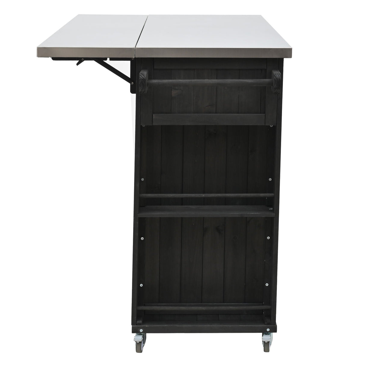Outdoor Kitchen Island With Stainless Steel Top, Ample Storage Space, Towel And Spice Racks And A Bottle Opener