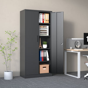 Heavy Metal Garage Storage Cabinet With Locking Doors, Steel, Adjustable Shelves
