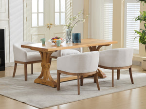 Mid Century Modern Upholstered Barrel Dining Chair with Arms